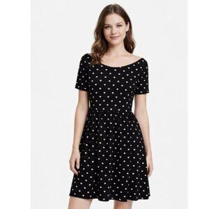 H&M Women's Black Dress with White Heart Pattern Short Sleeve